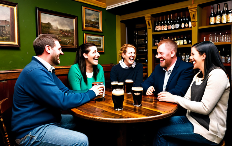 A diverse group of adults, fully clothed in modest, appropriate attire, gathered around a dark wooden table inside a cozy, traditional Irish pub. Pints of Guinness are on the table, and the patrons are engaged in animated conversation and genuine laughter, reflecting the lively "craic." The pub interior features warm, dim lighting, rustic wooden furniture, and shelves filled with curious objects, creating an inviting and authentic atmosphere.
perfect anatomy, correct proportions, natural pose, well-formed hands, proper finger count, natural body proportions, safe for work, appropriate content, fully clothed, family-friendly, professional photography, high quality.