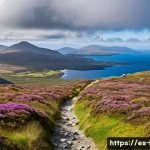 코너마라 국립공원 하이킹 - A panoramic view from the summit of Diamond Hill within Connemara National Park during springtime, s...