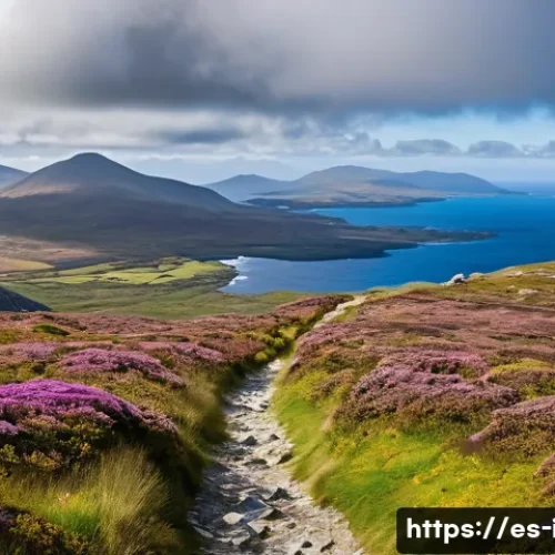 코너마라 국립공원 하이킹 - A panoramic view from the summit of Diamond Hill within Connemara National Park during springtime, s...